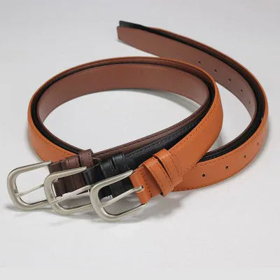 Belt Women's Pin Buckle Thin Belt Silver Buckle Simple Matte PU Leather For Work, School, Office, Casual, Suits, Jeans, Pants