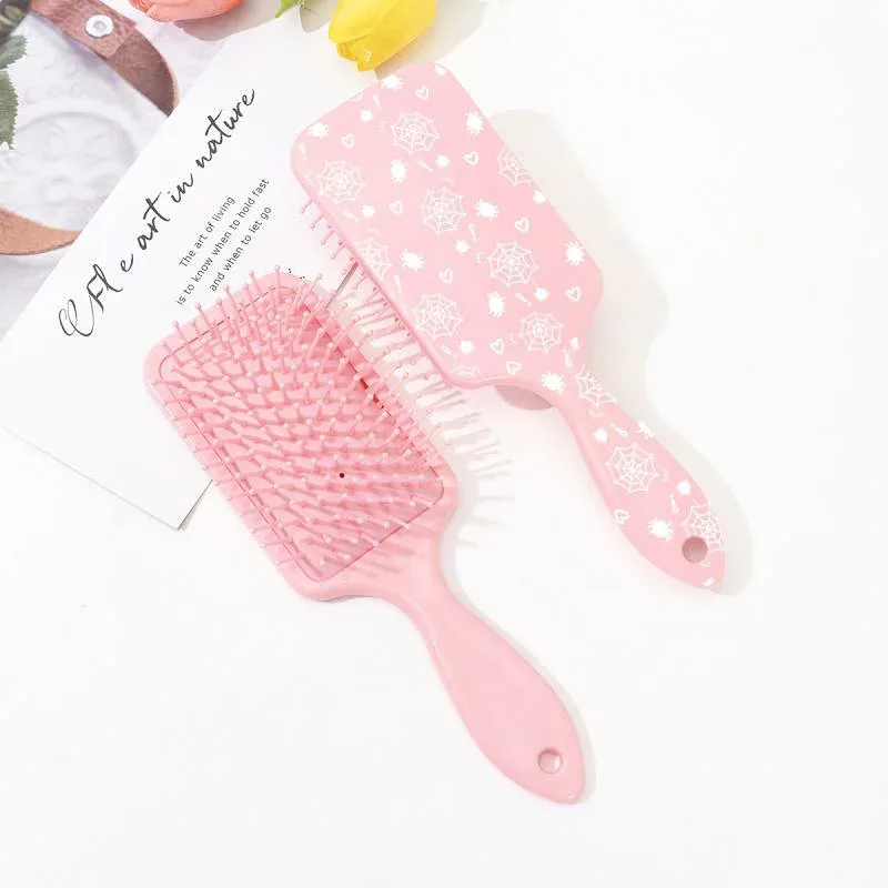 ヘアブラシ レディース クッションブラシ パドルブラシ かわいい クモの巣 ピンク ハロウィン ヘアケア 頭皮マッサージ 美髪 サラサラ 静電気防止 絡まない 携帯用