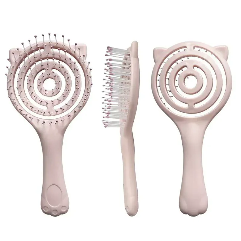 ヘアブラシ レディース くし 頭皮マッサージ かわいい クマ 猫の手 透かし彫り ヘアケア ボリュームアップ 軽量 サラサラ 携帯用 プラスチック スタイリング