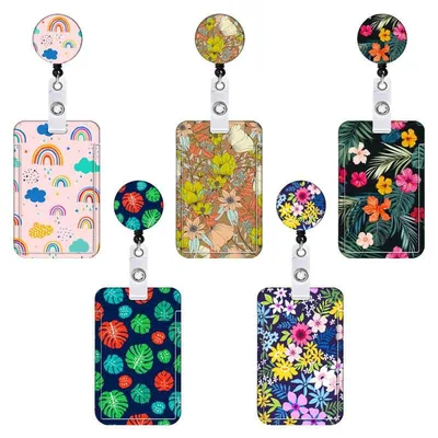 カードホルダー レディース リール付き ネックストラップ かわいい 花柄 蝶 伸縮リール パスケース 社員証 定期入れ IDカードホルダー 名札ケース 通勤 通学