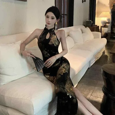 ワンピース レディース チャイナドレス タイト ロング丈 ノースリーブ レトロ 切り替え 花柄 立衿 ハイウエスト 美シルエット きれいめ 上品 エレガント お呼ばれ パーティー 結婚式 二次会