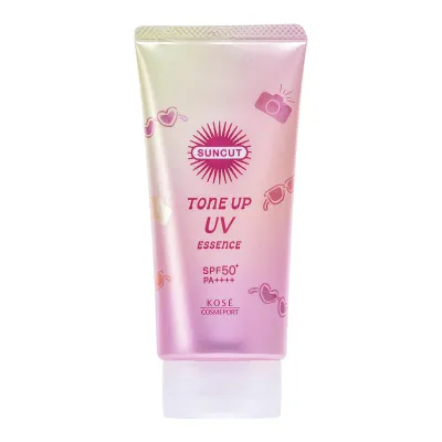 サンカット トーンアップ UV エッセンス SPF50+ PA++++ UV耐水性 ローズピンク 80g 顔・からだ用 日焼け止め 美容液70 配合 化粧下地 血色感アップ くすみカバー 花粉・ほこり・P2 5ブロック KOSE