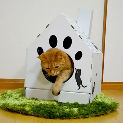 ■在庫限り・入荷なし■ キャットハウス 家型 爪とぎ付き 猫 ペットハウス ( ネコ ねこ 猫用品 爪とぎ )