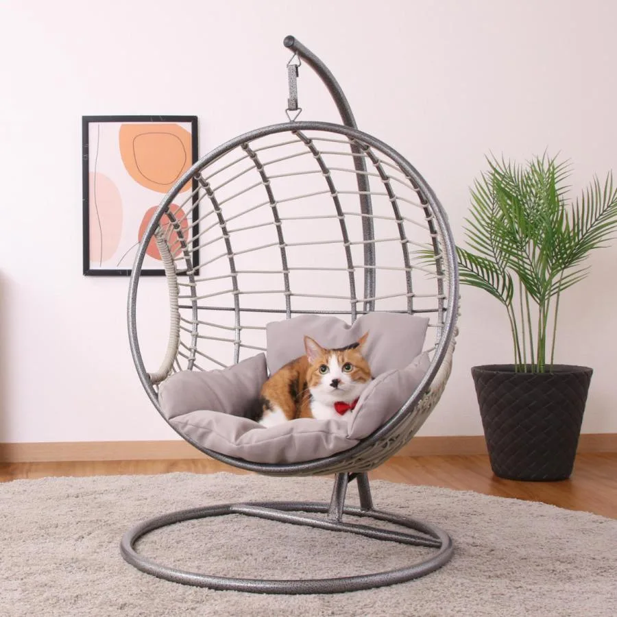 ペットベッド ハンギングチェア ペット用 半円型 吊り下げ ラタン調 猫 ( ペット ベッド 吊り下げ式 猫用 ねこ家具 キャットハウス )