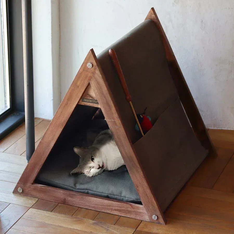 ベッド 猫 三角テント クッション付き 洗える ( ペットベッド 猫用ベッド 猫用 ペット用 テント型 クッション付 おしゃれ )