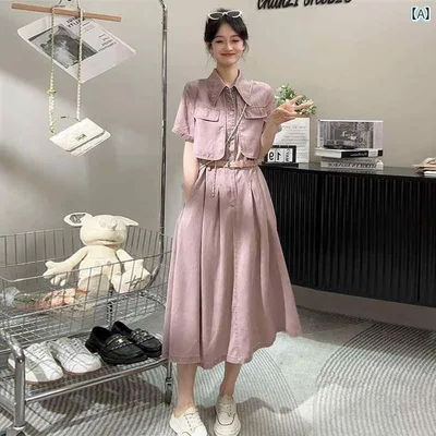 デニム ワンピース レディース ピンクの フェイク ツーピース スプライシング デニム ドレス レディース 2025 夏 ウエスト スリム ロング スカート