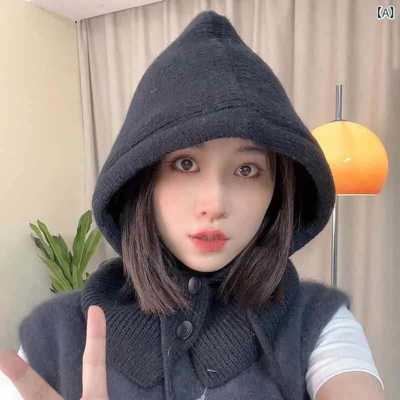 レディース 可愛い 帽子 韓国の バラクラバ 帽子 レディース 秋 冬 暖かい 帽子 ネック 一 体型 耳あて ウール 帽子 ニット 帽 トレンド