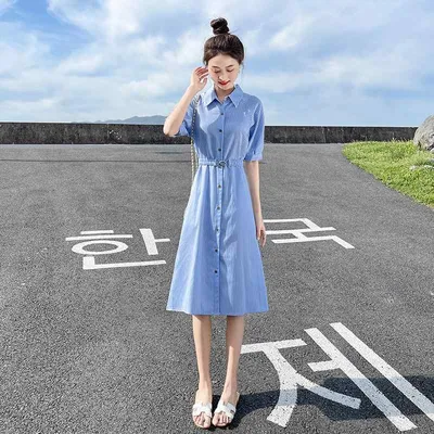 シャツ ドレス レディース 2024夏の 女性用 高級 フレンチ ストライプ ドレス。 スリム ウエストと エレガントな レディースシャツ スカートが スタイル。