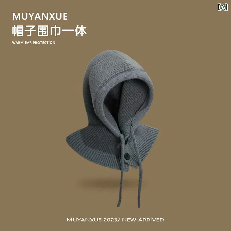 レディース かわいい 帽子 秋冬 女性用 バラクラバ 帽子 暖かい ニット 帽 スカーフ ワンピース フード付き ネック スカーフ 耳 保護 ウール 帽子