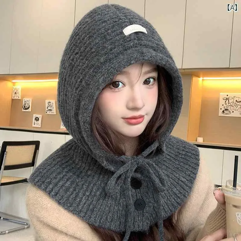 レディース かわいい 帽子 女性用 バラクラバ 帽子. 秋冬用. 大きめ 頭囲. ニット フード付き スカーフ ショール. 一 体型 暖かい 耳 保護 ウール 帽子