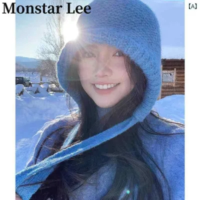 レディース カジュアル 帽子 Monstar Lee ブルー ウール 帽子 レディース 冬 暖かい 雷 鋒 帽子 耳 保護 ニット レトロ バラクラバ 帽子