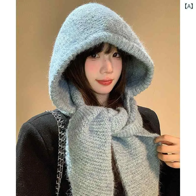 レディース カジュアル 帽子 韓国 青い ウール 帽子の スカーフ レデイース 秋冬 暖かい 耳の 保護 バラクラバ 帽子 学生