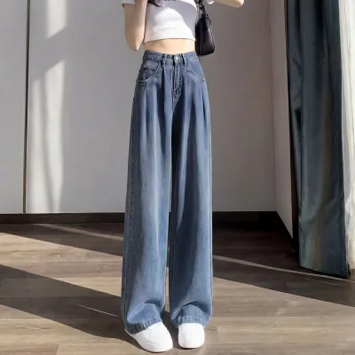 パンツ レディース ズボン ワイドパンツ 再生繊維 接触冷感 デニム ハイウエスト ストレート ルーズシルエット 低身長向け 体型カバー ゆったり 着痩せ 細見え 落ち感 薄手 軽量 通気性 伸縮性 カジュアル 春夏 通勤用 普段使い リラックス 楽ちん