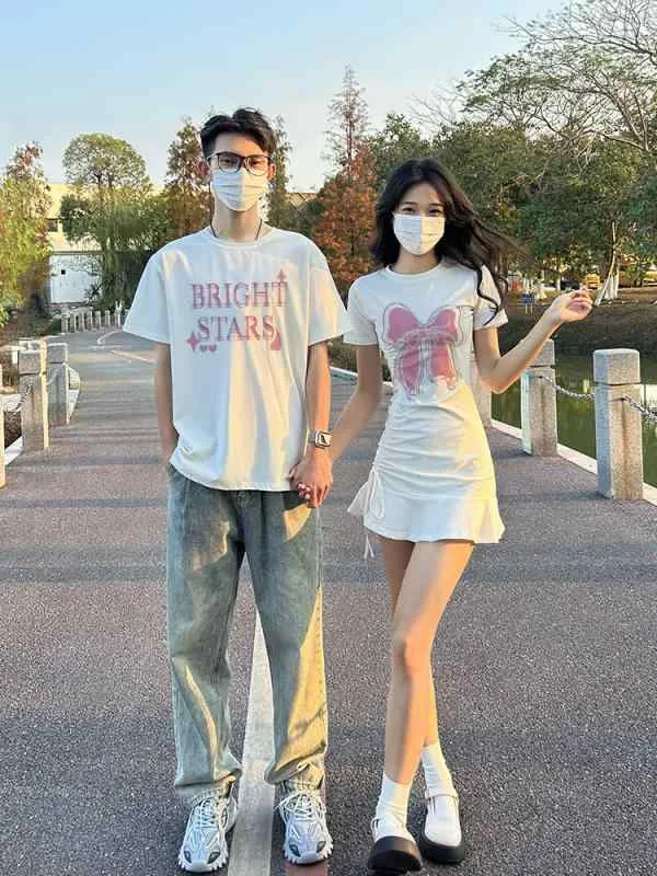 ワンピース レディース ペアルック セット 半袖 Tシャツ 上下セット カップルコーデ リンクコーデ 高級感 接触冷感 ゆったり 大きいサイズ 体型カバー 着痩せ 部屋着 デート服 通学 通勤 普段使い 綿混 再生繊維 カジュアル おしゃれ かわいい 伸