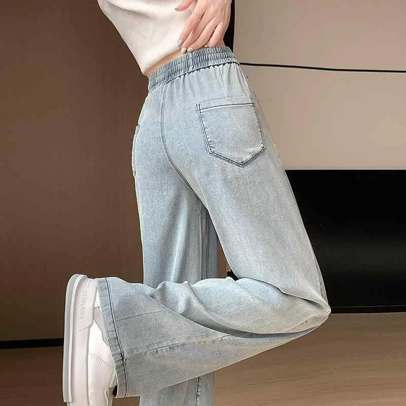 デニムパンツ レディース ハイウエスト ストレートパンツ ズボン ジーパン ジーンズ ワイドパンツ 接触冷感 薄手 再生繊維 伸縮性 通気性 ゆったり 体型カバー 着痩せ 細見え プラスサイズ 大きいサイズ 体系カバー お腹周り 二の腕カバー 脚長効果