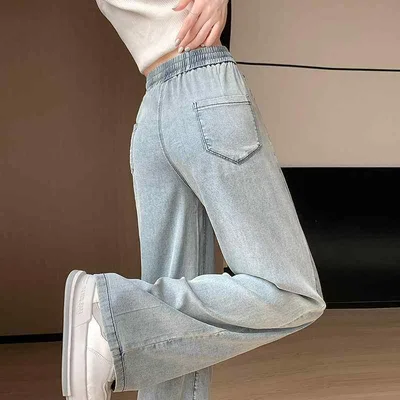 デニムパンツ レディース ハイウエスト ストレートパンツ ズボン ジーパン ジーンズ ワイドパンツ 接触冷感 薄手 再生繊維 伸縮性 通気性 ゆったり 体型カバー 着痩せ 細見え プラスサイズ 大きいサイズ 体系カバー お腹周り 二の腕カバー 脚長効果
