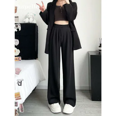 スラックス レディース ハイウエスト ストレート ワイドパンツ ズボン ブラック 黒色 無地 春秋服 通勤用 普段使い 美脚 落ち感 高級感 着痩せ 細見え ゆったり 体型カバー プラスサイズ 大きいサイズ 伸縮性 上品 きれいめ フォーマル カジュアル