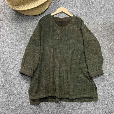 トップス レディース Vネック シャツ リネン 麻混 ゆったり 体型カバー 大きいサイズ 長袖 ブラウス 無地 シンプル ナチュラル 切り替え 質感 着痩せ 細見え 普段使い カジュアル 通勤用 上品 通気性 柔らかい 春秋