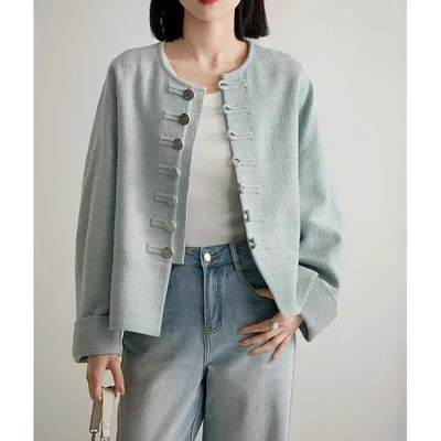 Women's Tweed Jacket, Short Length, Spring/Autumn, Long Sleeve, No Collar, Beautiful, Elegant, Looks High, Color Scheme, Office Casual, Formal, Graduation Ceremony, Entrance Ceremony, Ceremony, Invitation, Wedding, After-Party, Wearing, Commuting, Mom Coordination, Outerwear, Layering, Date, Lace