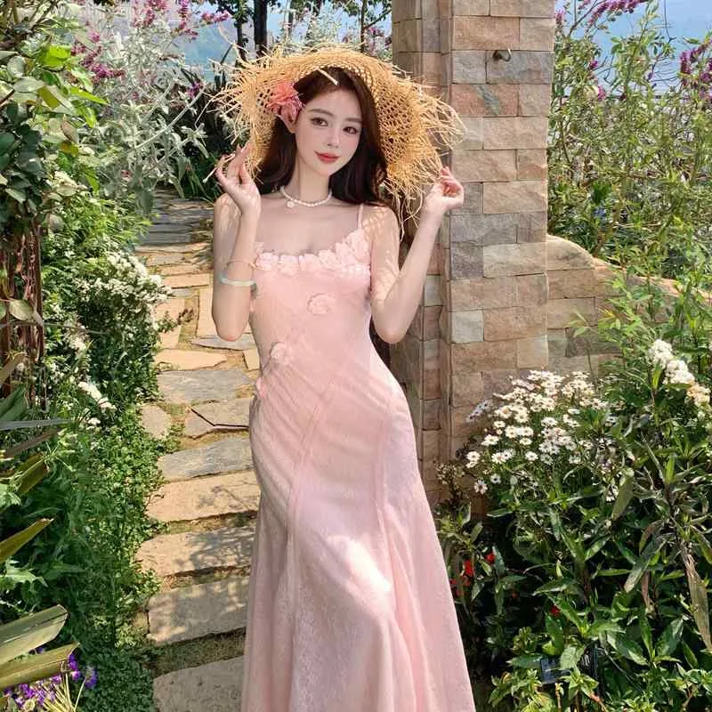 ロングワンピース レディース レース キャミソールワンピース ロング丈 マーメイドライン フェミニン上品華やかお呼ばれバカンスリゾート旅行ビーチセクシータイトシルエット背中あきピンクきれいめカジュアルナチュラルベーシックスタンダード定番