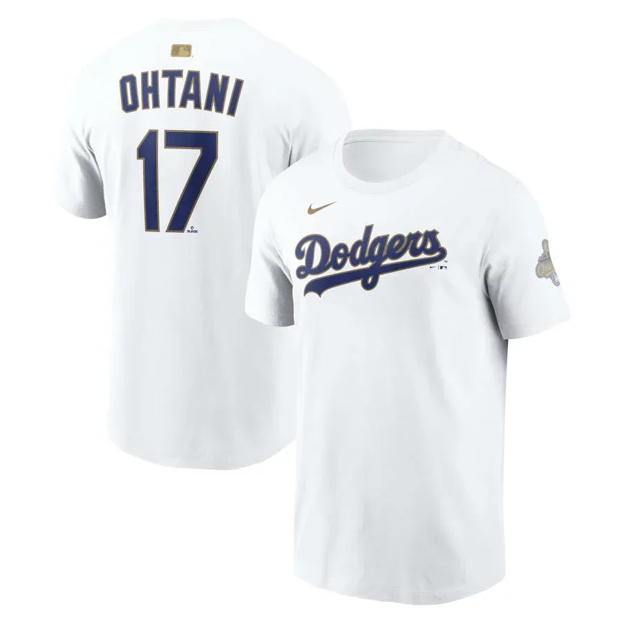 MLB 大谷翔平 ドジャース Tシャツ 【海外モデル】WS2025優勝 ゴールドコレクション ネーム&ナンバー ナイキ/Nike ホワイト