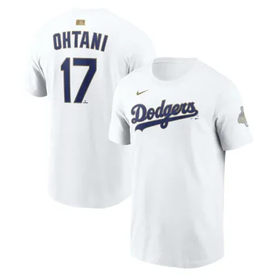 MLB 大谷翔平 ドジャース Tシャツ 【海外モデル】WS2025優勝 ゴールドコレクション ネーム&ナンバー ナイキ/Nike ホワイト
