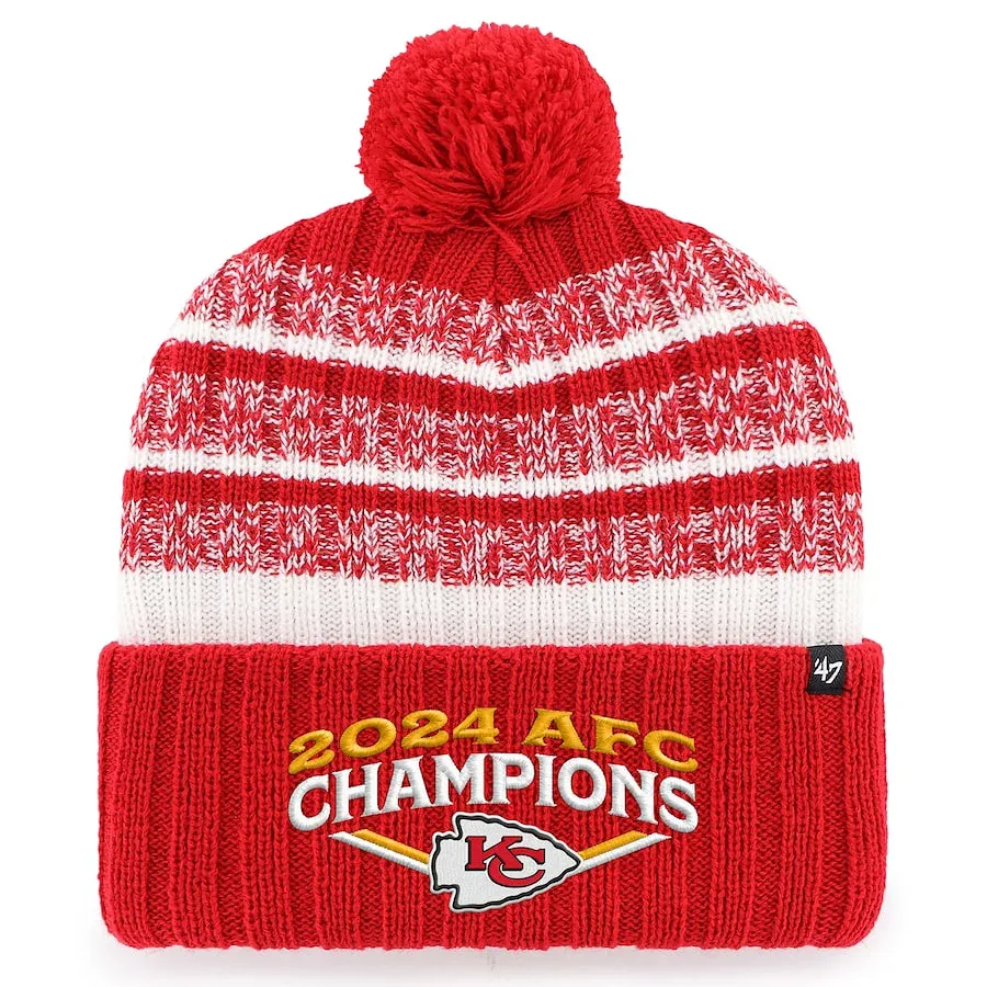 NFL チーフス ニットキャップ 2024 AFC 優勝記念 Tavern Cuffed Knit Hat with Pom 47Brand レッド