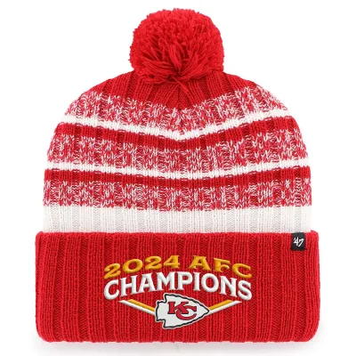 NFL チーフス ニットキャップ 2024 AFC 優勝記念 Tavern Cuffed Knit Hat with Pom 47Brand レッド
