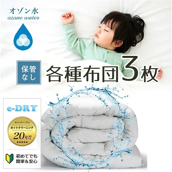 布団クリーニング 3枚 【羽毛布団/掛け布団/敷布団/羽毛/羊毛/綿布団/ポリエステル布団】 クリーニング 布団 布団丸洗い ふとん丸洗い ふとんクリーニング シングル 宅配 宅配クリーニング ダニ退治 カビ除去