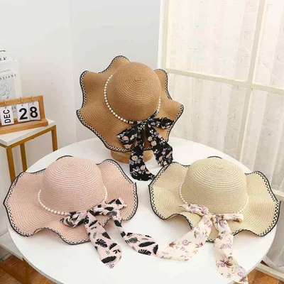 麦わら帽子 レディース 春夏 日よけ 珍珠 リボン リボン付き おしゃれ かわいい 涼しい 蒸れない