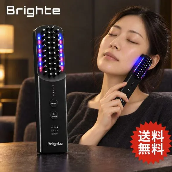 Brighte ブライト ELEKI BRUSH+ エレキブラシプラス BRT-FSB180 Aiロボティクス ブラシ型美顔器 EMS RF 赤色LED 青色LED 顔 頭皮 全身 ボディケア 防水 IPX6 5段階レベル調整