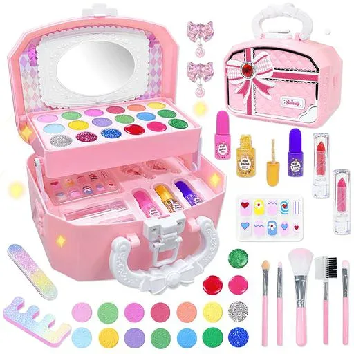 VBACALA メイクおもちゃ 色が付ける お化粧セット 女の子 メイクアップ 2段 化粧ボックス ドレッサー キッズ メイク道具 コスメ なりきり おままごとセット ごっこ遊び おもちゃ 子ども ク…