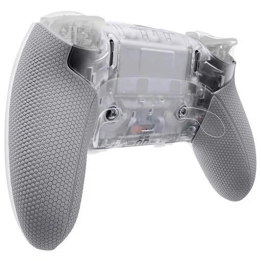 eXtremeRate ps5 edgeコントローラー対応用 Beyond-ARC ボトムシェルキット ラバーグリップ付き、交換用フロント バック 装飾トリムシェル リアプレート【クリア&グレー】