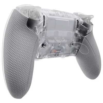 eXtremeRate ps5 edgeコントローラー対応用 Beyond-ARC ボトムシェルキット ラバーグリップ付き、交換用フロント バック 装飾トリムシェル リアプレート【クリア&グレー】