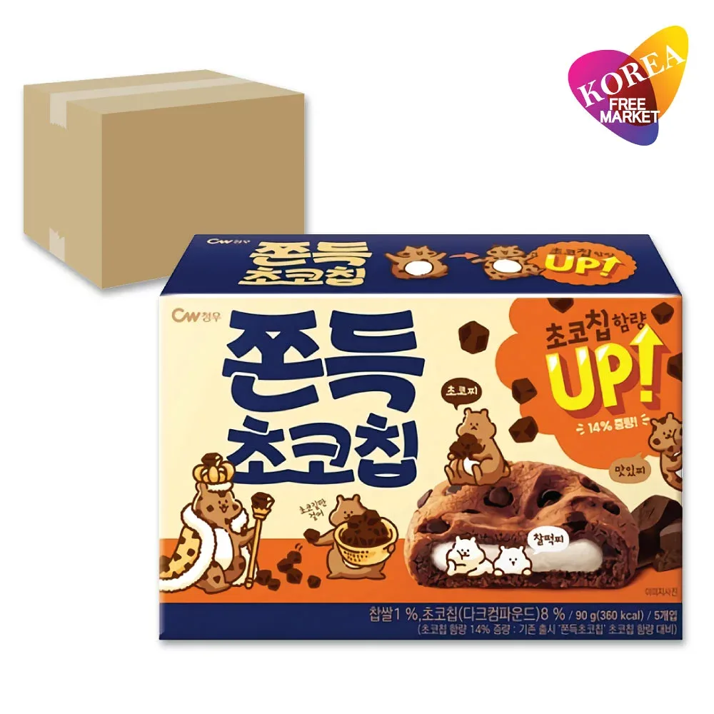 CW 餅チョコチップ 90g(5P) 18個 箱売り 1BOX / チョンウ もちもち チョコチップ 韓国お菓子
