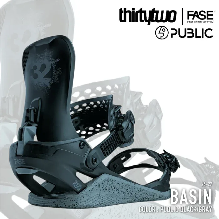 レビューでクーポン★スノーボード ビンディング サーティーツー THIRTYTWO BASIN PUBLIC FASE Public Black Gray フェイズ バインディング メンズ レディース 32 26-27