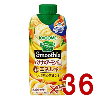 【P5倍 ※期間限定※ 要エントリー】カゴメ 野菜生活100 Smoothie バナナ & アーモンド スムージー 330ml 食物繊維 砂糖不使用 36個