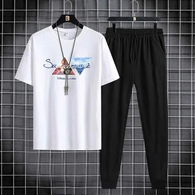 メンズ 半袖Tシャツ 長ズボン セットアップ 男性用 運動着 スポーティ カジュアル ルームウェア 上下セット ポリエステル100% 薄手 春夏