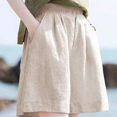 ハーフパンツ レディース ワイド コットン リネン 高腰 5分丈 短パン キュロット 文芸風 レトロ 薄手 ゆったり 普段使い ベージュ ブラック ピンク系