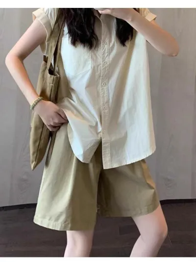 パンツ レディース キュロット ハーフパンツ ワイドパンツ ハイウエスト コットンブレンド ゆったり 白砂色 カーキ ブラック S M L XL 2XL 3XL 4XL カジュアル