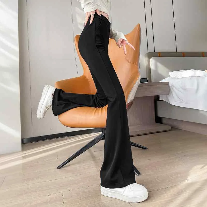 パンツ レディース 黒 マイクロフレアパンツ 春秋冬 ハイウエスト 小柄向け カジュアル スラックス ポリエステル 伸縮性