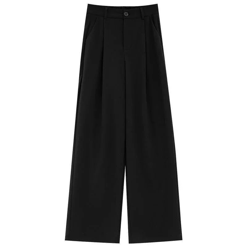 Women's Pants, Spring/Autumn, Black, Wide Leg Pants, Straight Pants, Loose, Casual Pants, Slacks, Polyester, High Look, Beautiful Legs, Long Legs