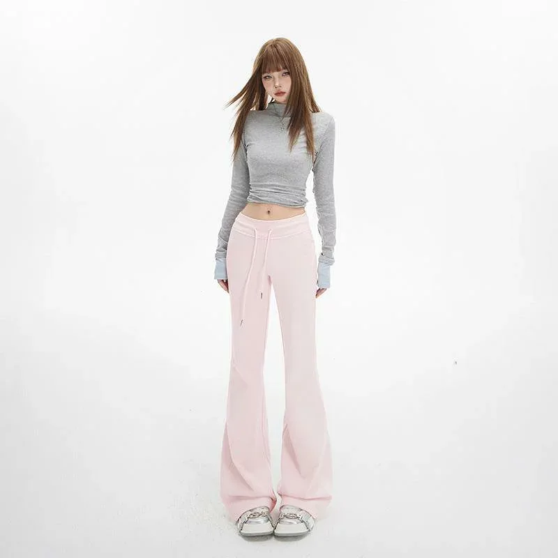 パンツ レディース 美脚 ローライズ フレアパンツ ベルボトム カジュアルパンツ 綿 ピンク系 XS S M L XL 秋冬 マイクロフレア