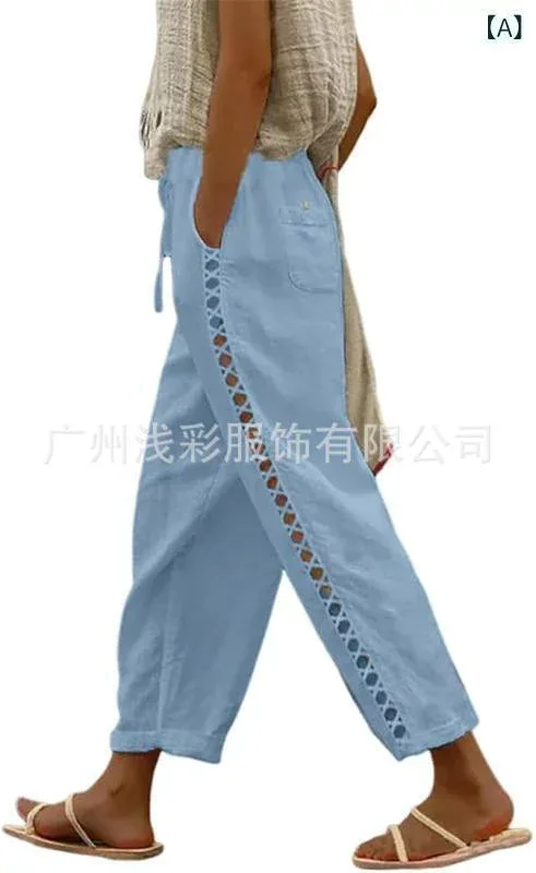 パンツ レディース ゆるパン コットン 混紡 リラックス ワイドパンツ 切り替え 普段使い 接触冷感 ライトブルー ホワイト ダークグレー カーキ ライトグレー