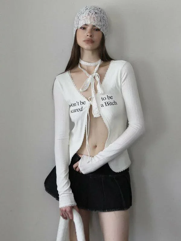 Tシャツ レディース 長袖 Vネック トップス 春物 コットン レース 切り替え スリムフィット 普段使い