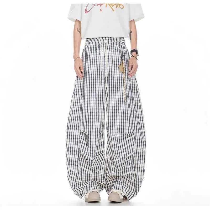 パンツ メンズ レディース チェック柄 カーブパンツ ワイドパンツ ズボン ボトムス ゆったり リラックス感 カジュアル ストリート トレンド 星チャーム オールシーズン