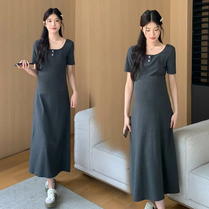 ワンピース マタニティ カジュアル 韓国風 スリムフィット 痩せ見え 大きいサイズ 半袖 春夏 リゾート 体型カバー