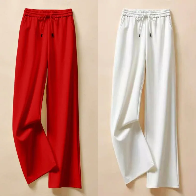 Women's wide pants, all seasons, casual, straight pants, brushed lining, loose, neat look, high waist, loose fit, sweatpants, solid color