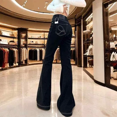 デニムパンツ レディース ジーパン ジーンズ 微フレア 美脚 伸縮 ストレッチ ハイウエスト 薄手 着痩せ 綿 コットン ボトムス ロングパンツ 春 夏 カジュアル オフィス 通勤 通学 お出かけ 旅行 黒 30代