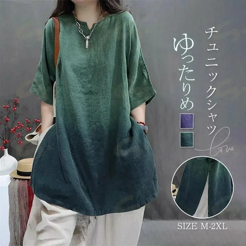チュニック ブラウス 綿麻 レディース シャツ tシャツ 半袖 チュニック ワンピース 夏 プルオーバー ナチュラル トップス コットンリネン 森ガール キレイめ 大きいサイズ 体型カバー ゆったり エスニック オーバーサイズ 送料無料